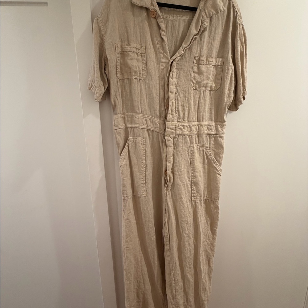 Utility Cotton Beige Jumpsuit - Unbranded
